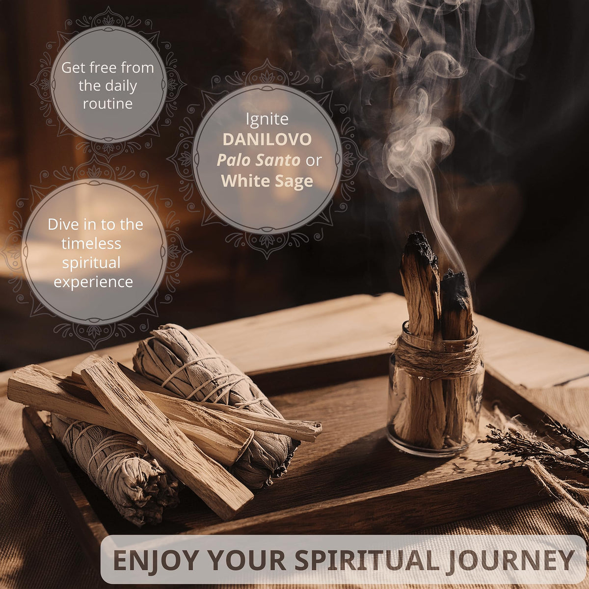 Smudging Kit 5 Palo Santo Sticks (Yellow / Without Candle holder)
