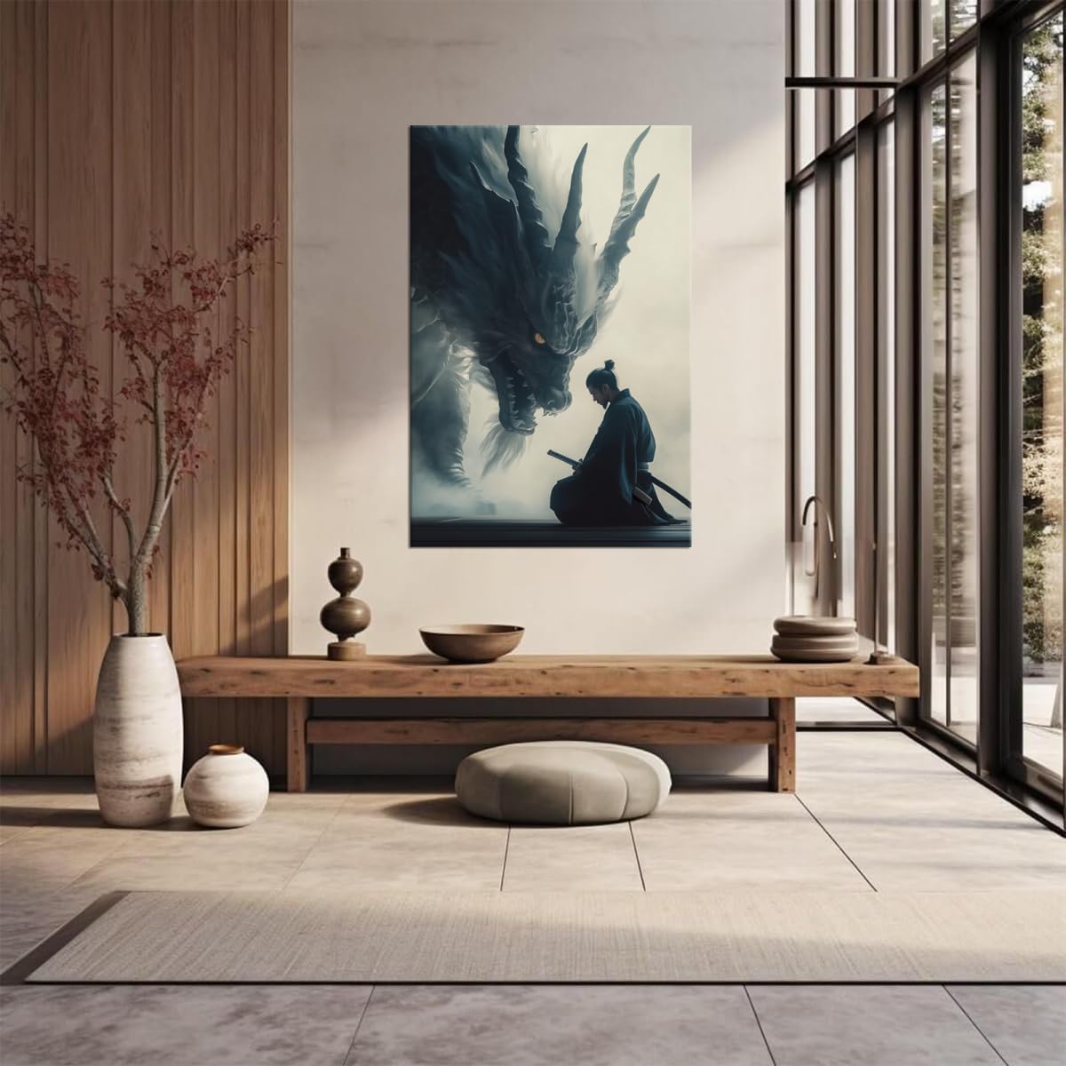 Blue Robe Samurai & Blue Dragon Canvas Wall Art (24"L x 36"W / Samurai7)