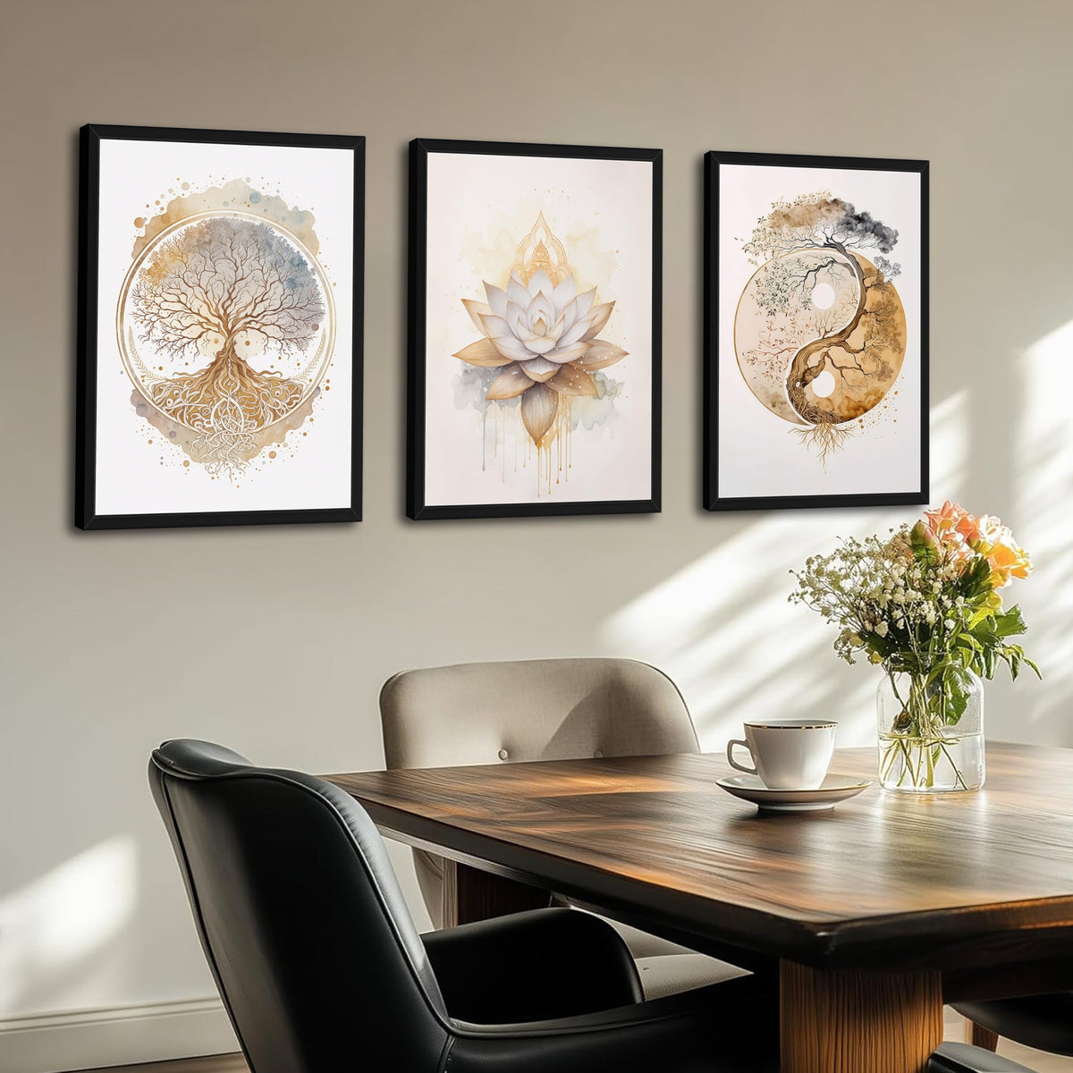 Wood Framed Tree of Life Wall Art Set of 3 (Golden Tree of Life / 24"L x 16"W)