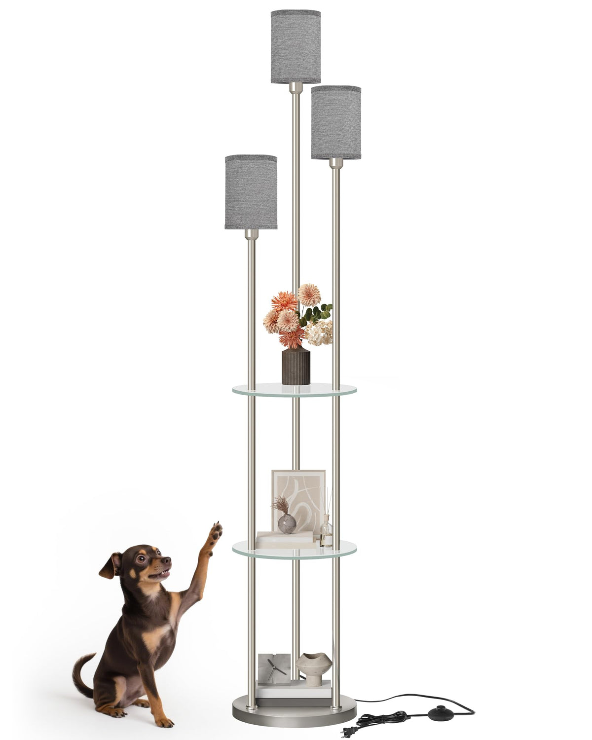 70.9" Floor Lamp with Shelves (Silver + Gray)