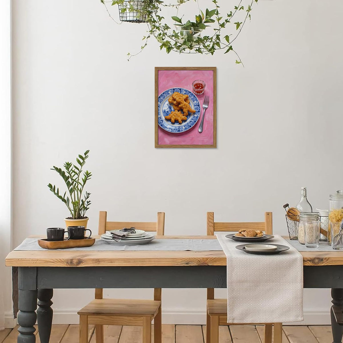 Framed Funny Kitchen Wall Art (Dinosaur Chicken Nuggets / 16"L x 12"W)