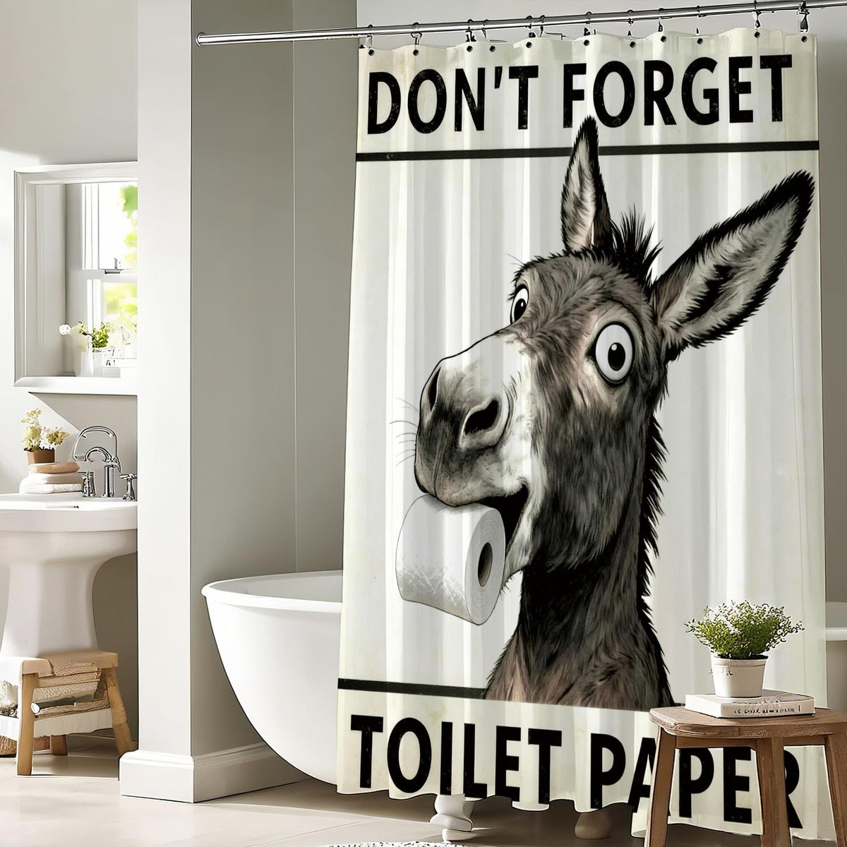 Funny Donkey Shower Curtain Kids Boys Black and White Fun Bathroom Decor (60"W x 72"L (Pack of 1) / Funny Donkey)