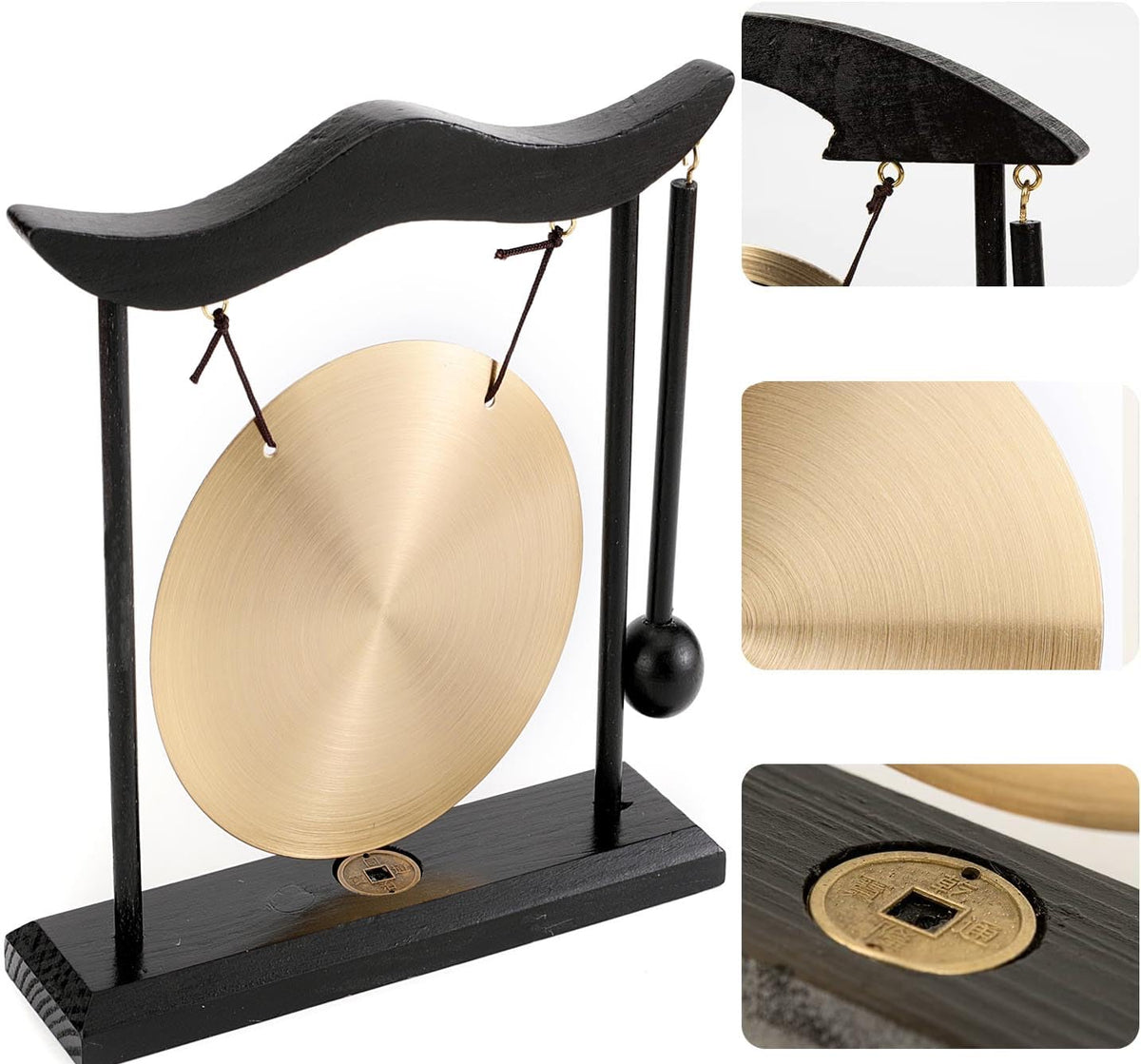 Zen Art Tabletop Brass Gong Feng Shui Desk Decor for Home Office Meditation (Glossy)