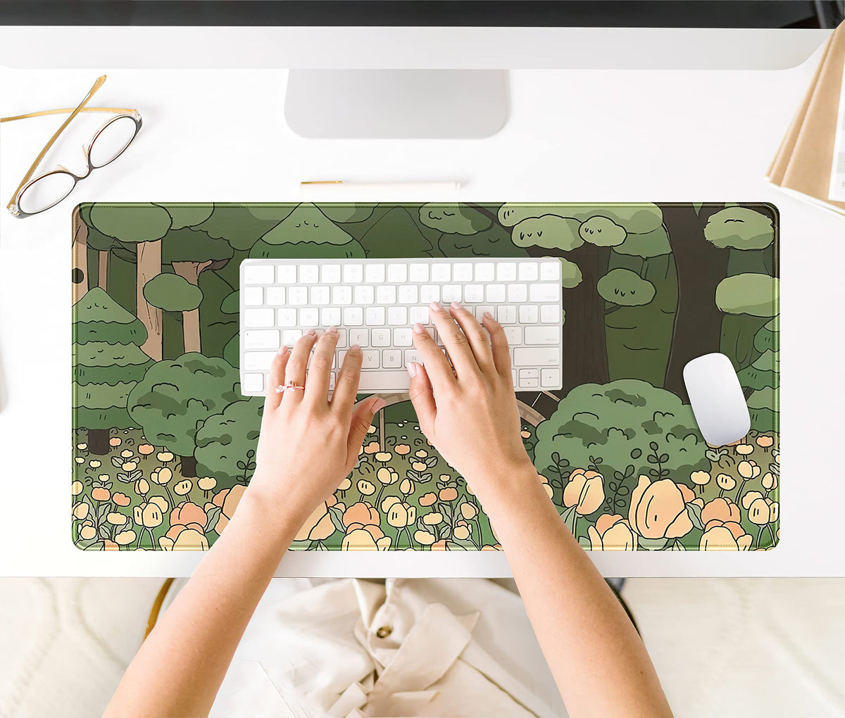 Anime Forest Desk Mat (A Orange Flowers)