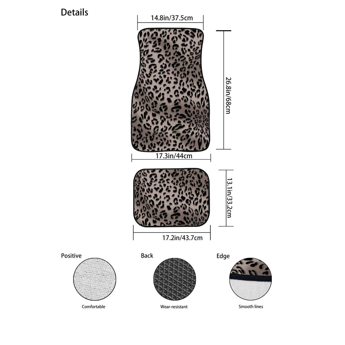 Gray Leopard Automotive Floor Mats Cheetah Car Floor Mats Rubber Rear Front Seat Non Slip Foot Pads for Cars 4 Piece Car Carpet Mat Set Leopard Automotive Interior Accessories (Gray Leopard)