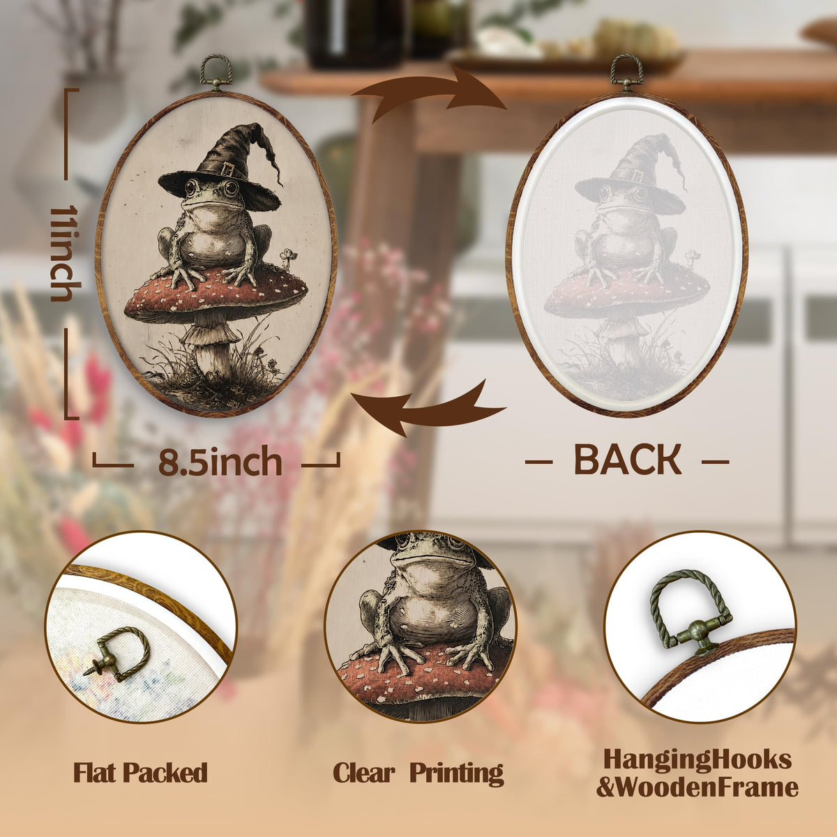 Halloween Witch Frog Mushroom Oval Wall Art Decor 8.5x11 Inch (frog-2)