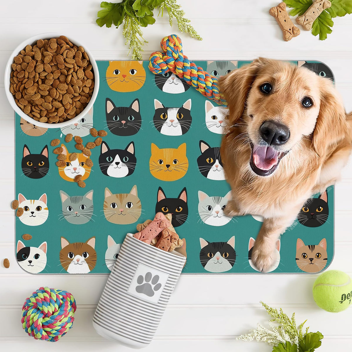 Cute Cat Dog Food Mat (16"L x 24"W / Cute Cat)