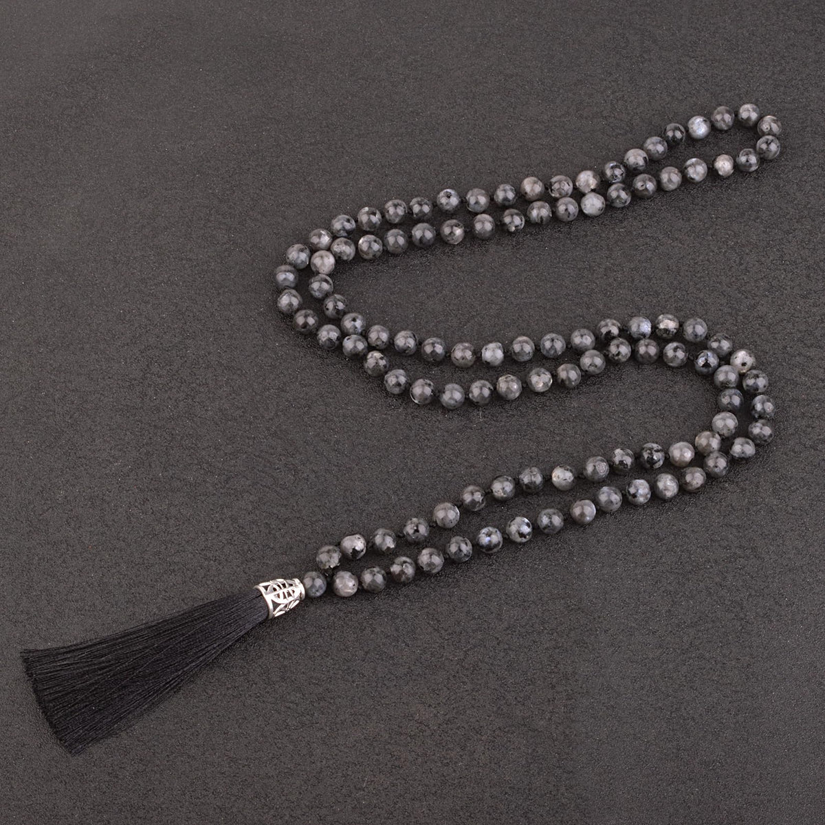 Mala Beads 108 Natural Stone GemStones Japamala Yoga Meditation Hand Knotted Beaded Tassel Necklace for Women Men (Labradorite)