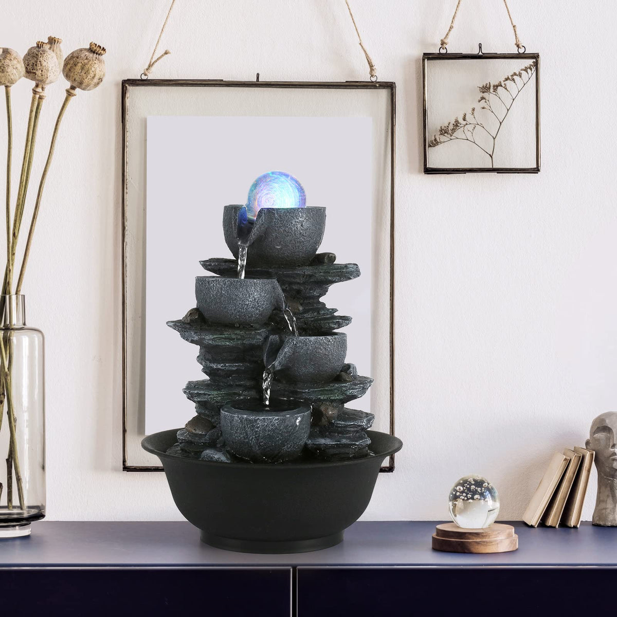 Water Fountain Tabletop Waterfall Fountains Indoor with LED (Style 5)