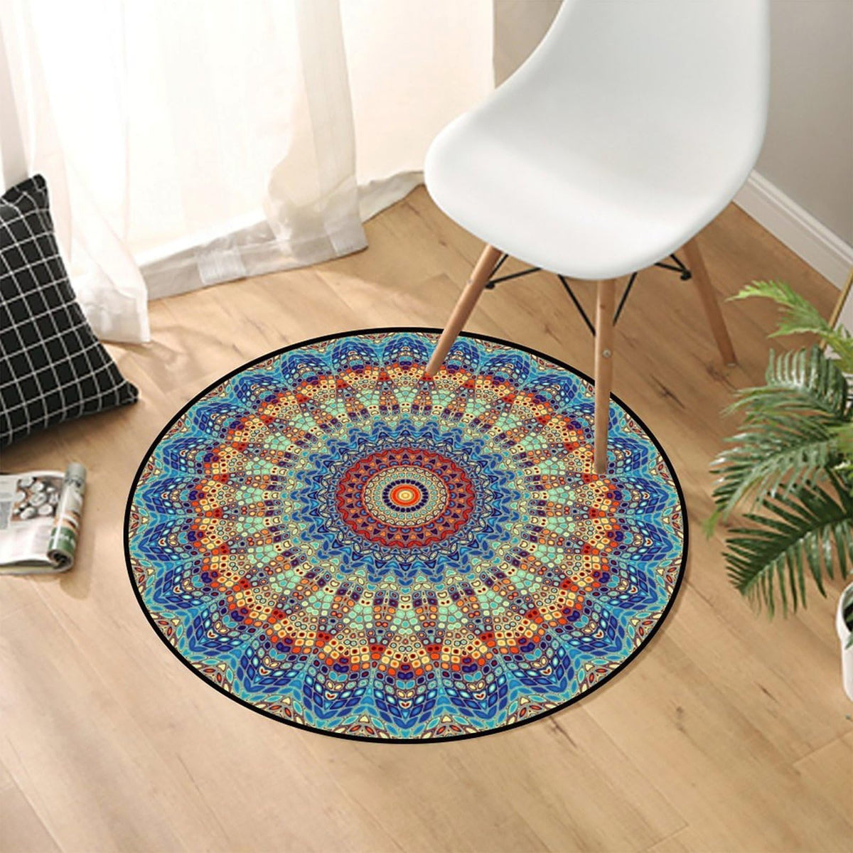 Round Area Rugs 4 FT Washable Non Slip Circle Rug (Mandala Boho / 4' (Round))
