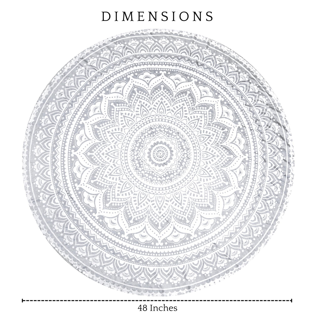 Ombre Mandala Tapestry Silver for Beach Towel Boho Bohemian Room Decor Cotton Tapestries 48 Inch (Silver / 48"L x 48"W)