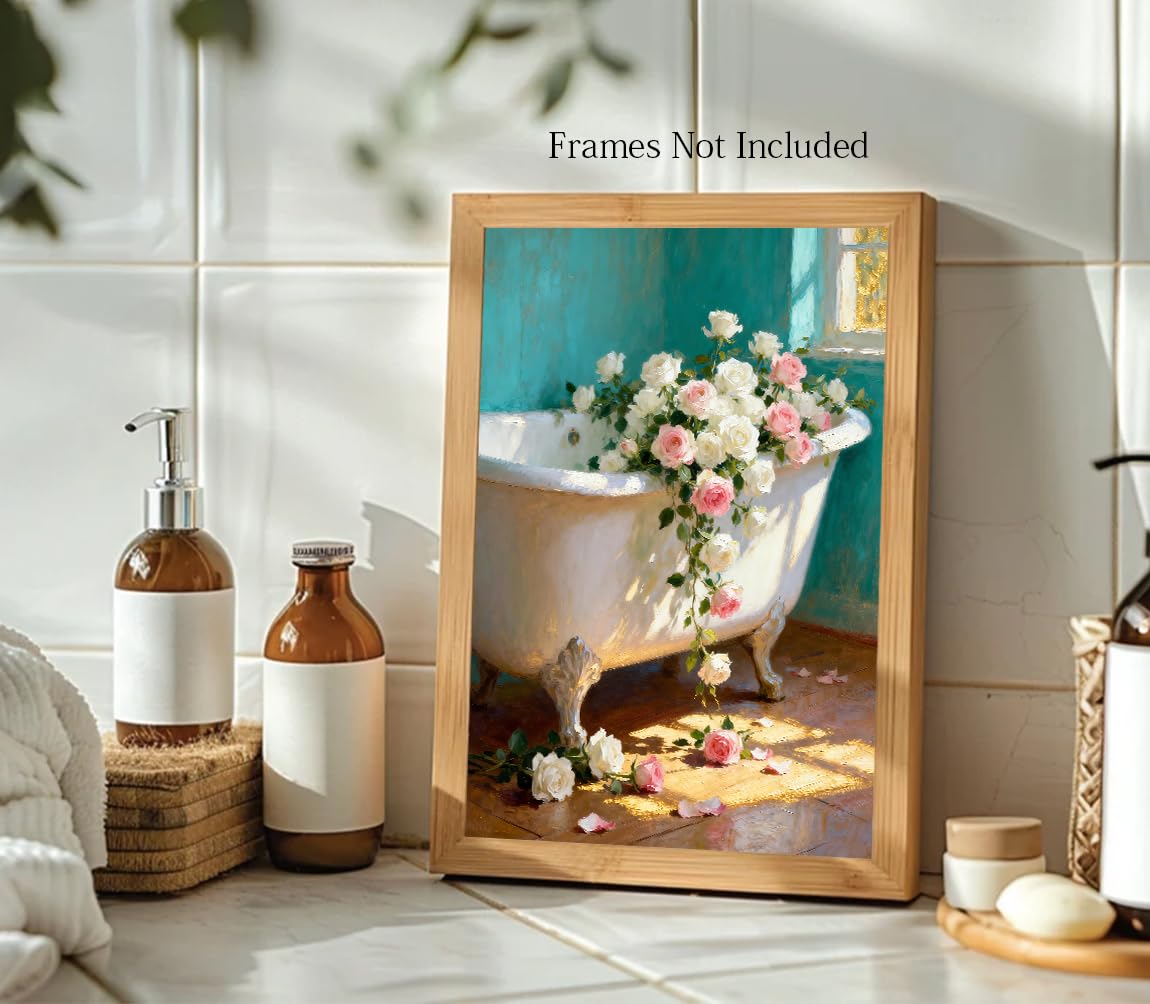 Vintage Floral Bathroom Wall Art Set of 3 (Vintage Floral Bathroom Wall Art Set of 3)