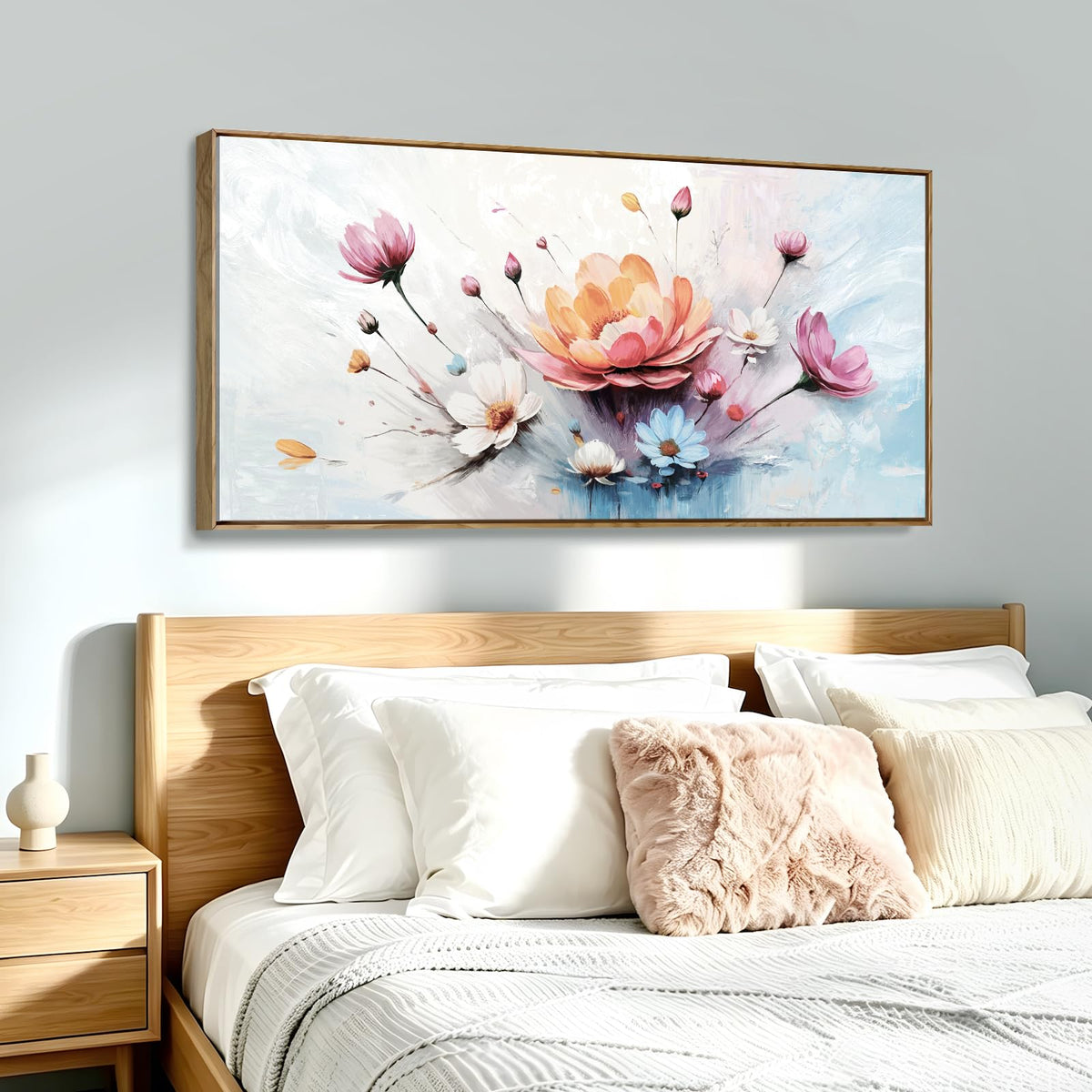 Framed Abstract Natural Floral Wall Art For Living Room 48X24 In (Colorful Plant Wall Art / 48"L x 24"W(Framed))