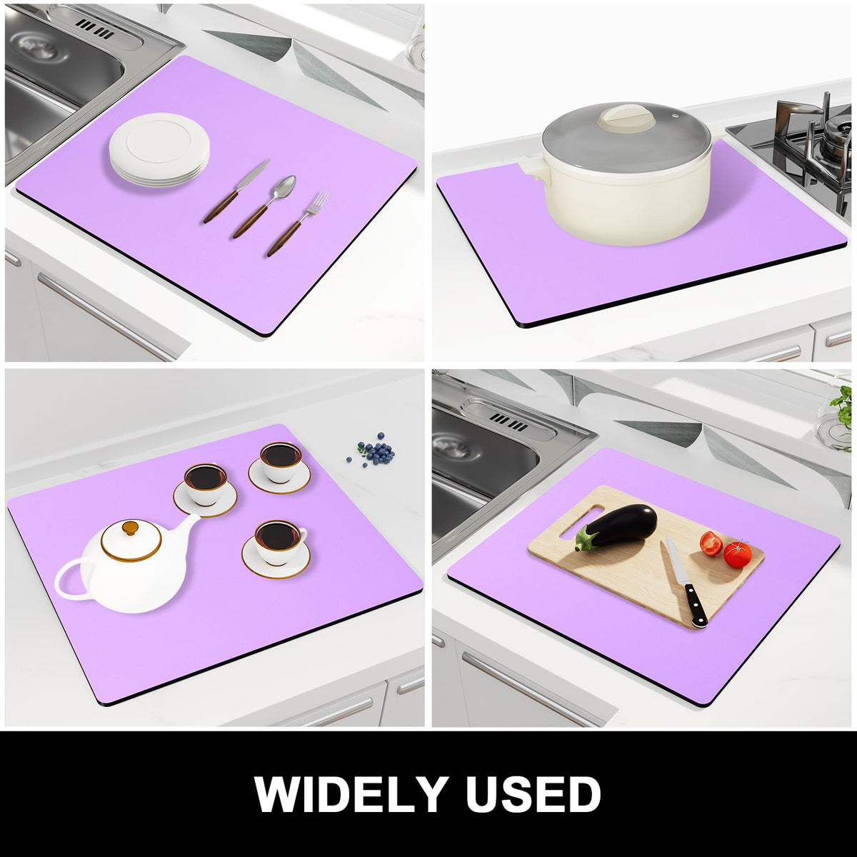 Dish Drying Mat for Kitchen Counter (A-Vanilla Purple / 16" x 18")