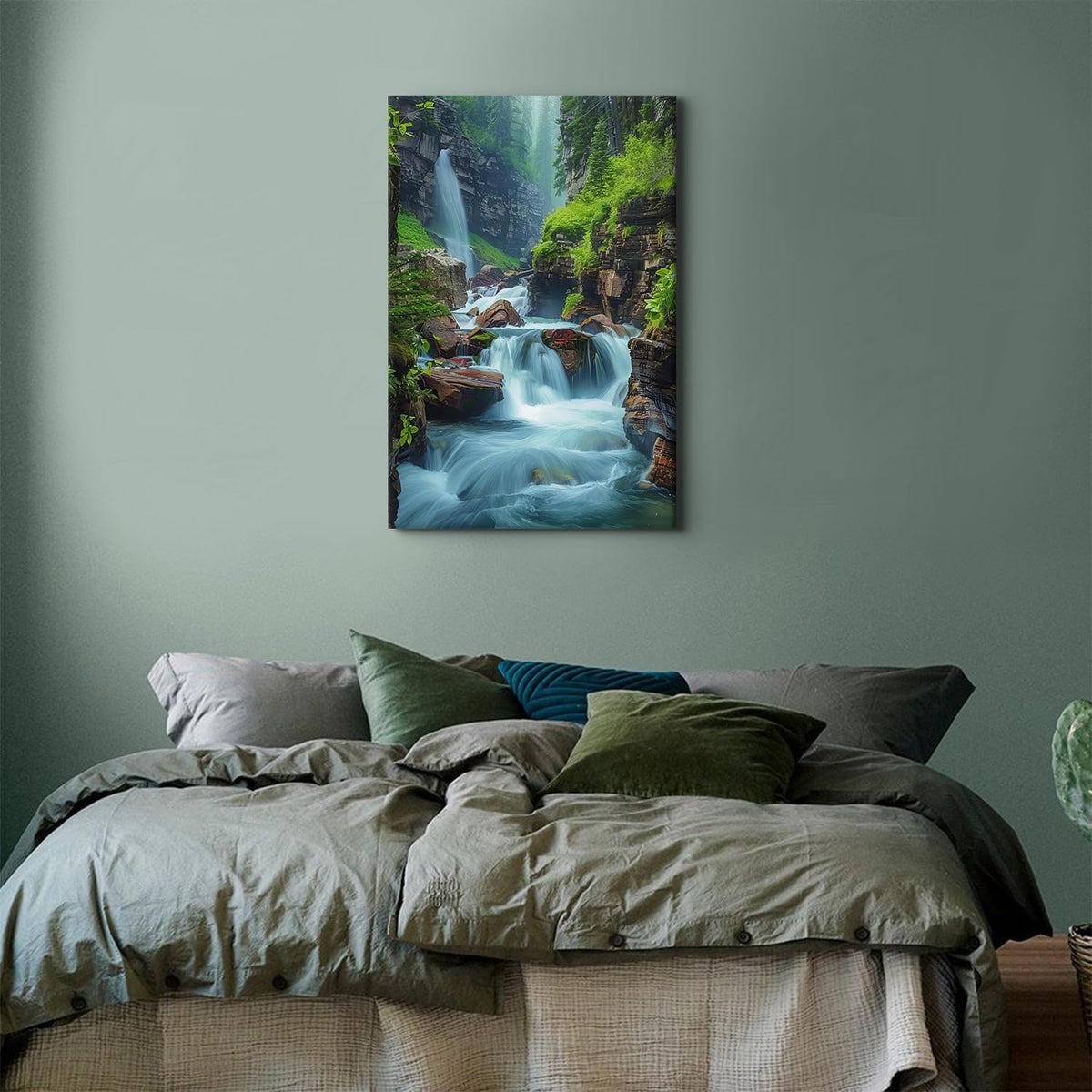 Zen Wall Art Nature Waterfall Wall Decor for Living Room Office Decor National Park Canvas Picture Glacier Virginia Falls Landscape Poster Forest Lake Painting Artwork Home Bedroom Decorations 24x36” (24"L x 36"W / ZRPB06)