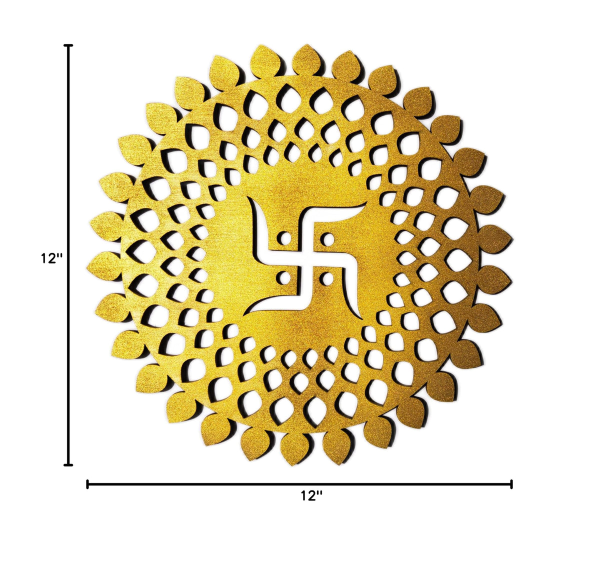 Golden Round Decorative Wall Art Mdf Wooden Chakra For Temple (MANDALA -Gold / 12"L x 12"W)