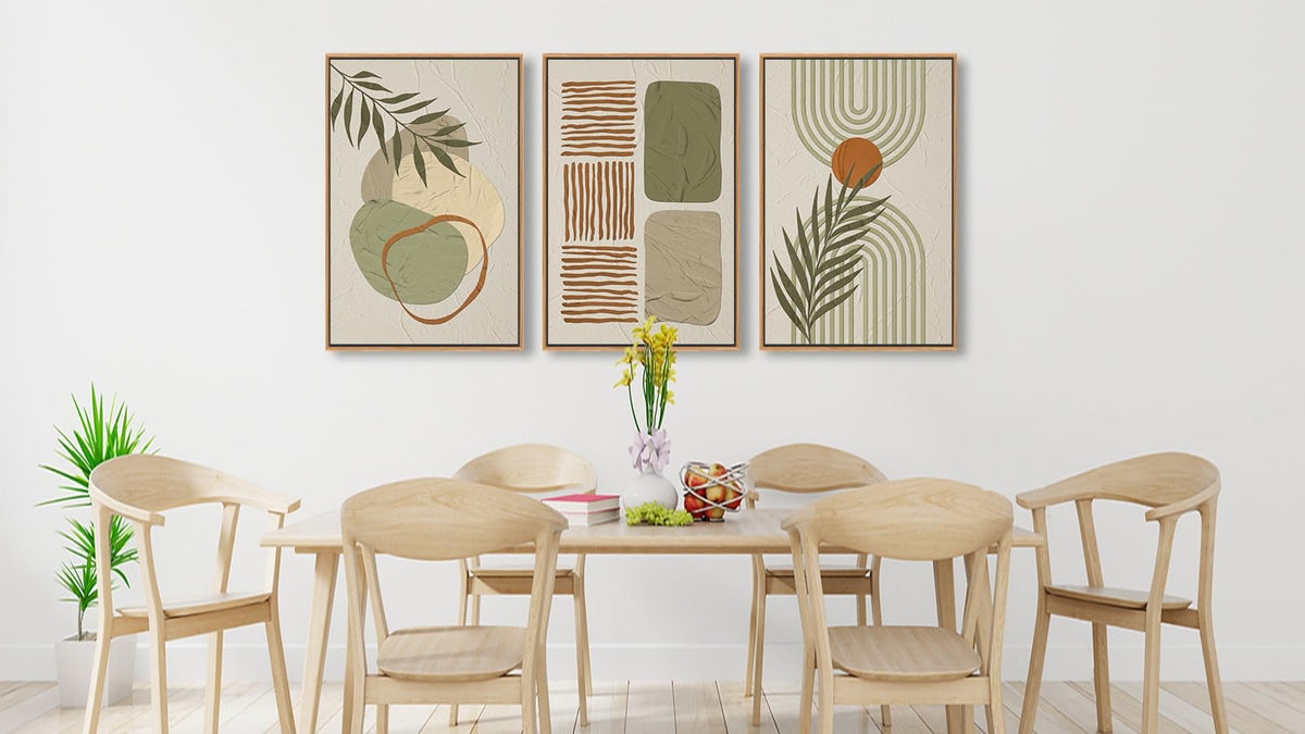 Mid Century Framed Wall Art (Earth Tone Abstract Boho / 36"L x 24"W)