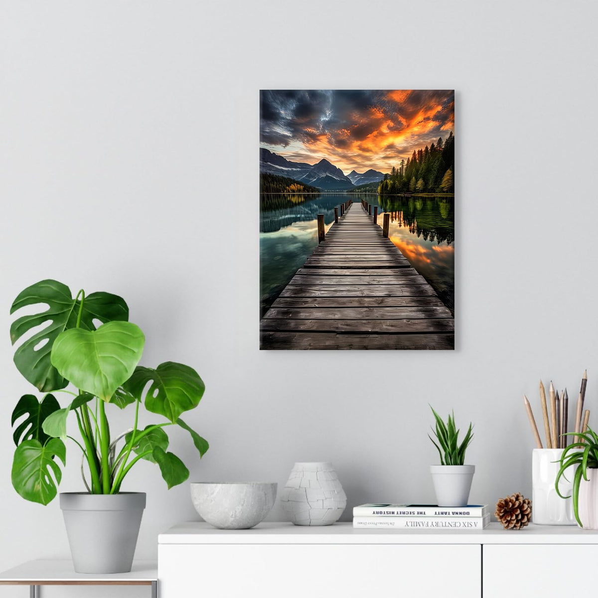 Nature Lake Wall Art for Bedroom Rustic Sunset Mountain Landscape Pictures Wall Decor Dock Dusk Scenery Painting Canvas Prints Forest Lakeside Posters Modern Artwork Bathroom Home Decorations 12x16" (12"L x 16"W / Fall11)