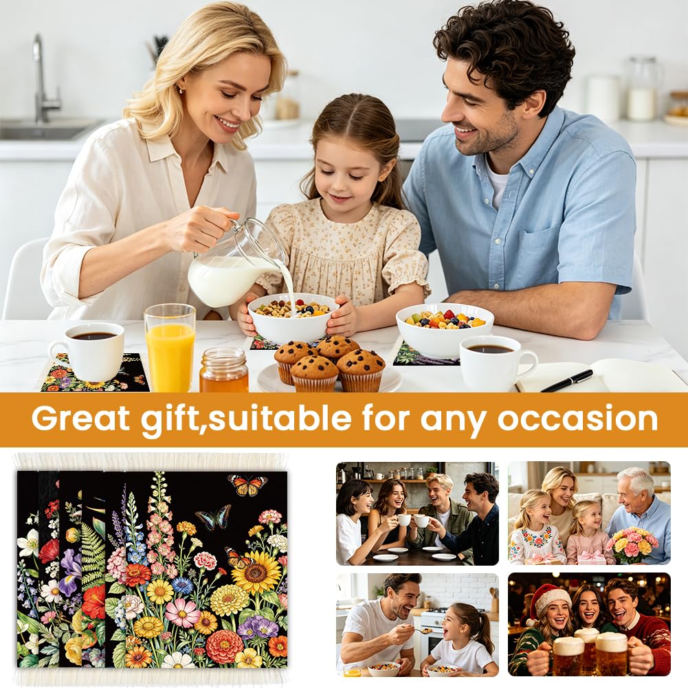Floral Carpet Coasters Set of 6 for Kitchen Office Home (Floral)