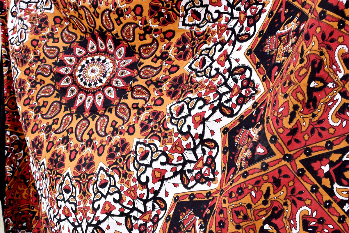 Tapestry Wall Hanging Hippie Mandala Bohemian Hippy Kaliedoscpic Star Intricate Floral Design Indian Tapestries Bedspread 84x90 Inches (90"L x 84"W / Red Black)
