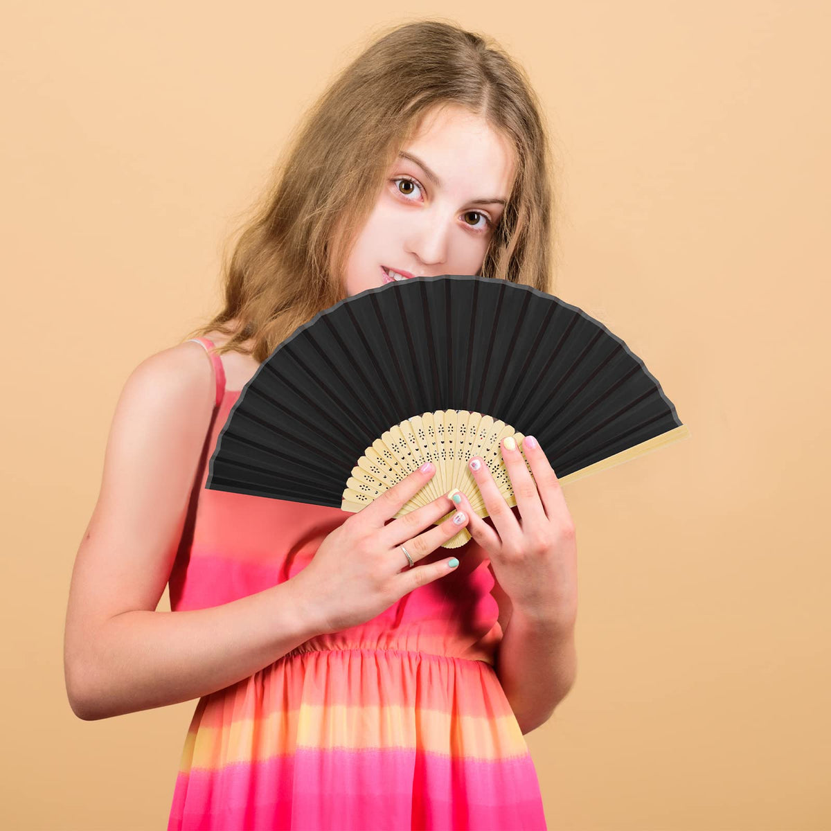 48 Pcs Handheld Fans Silk Folding Fan (Assorted Colors)