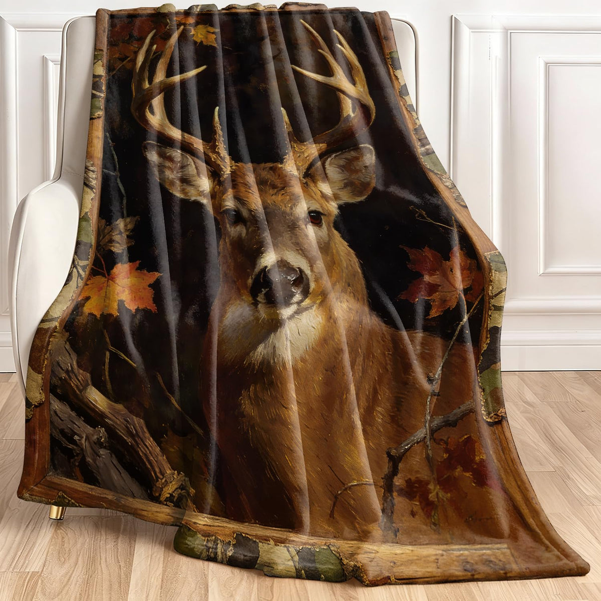 Deer Fleece Throw Blanket Vintage Buck Stag Blanket Gift Room Decor 30"x40" (Deer / 30"X40")