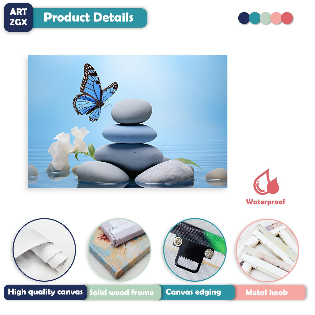 Zen Wall Art for Bathroom Zen Stone Picture Blue Butterfly Painting Still Life Artwork for Yoga Room Decor Frame (Zen - C / 12"L x 18"W)