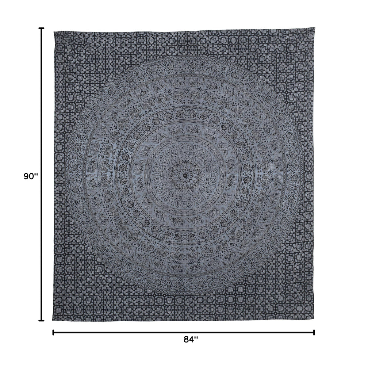 Wall Hanging Tapestry for Bedroom Hippie Mandala Bohemian Tapestry Floral Design Indian Magical Thinking Tapestries Dorm Decor 84 x 90 Inches (90"L x 84"W / Black and Grey)