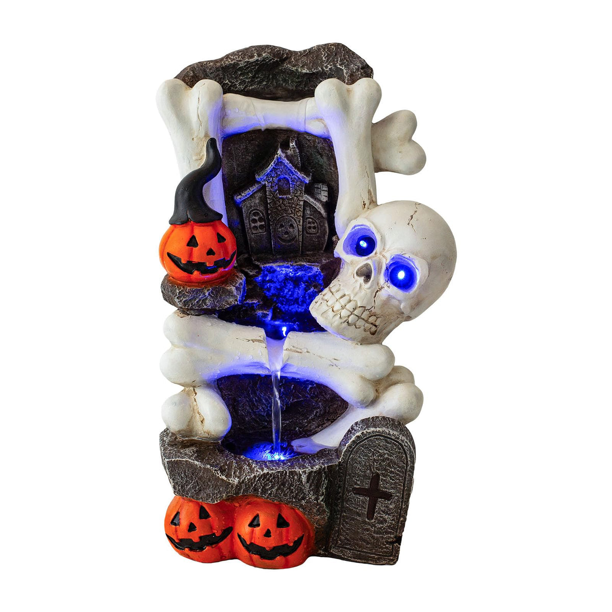 Halloween Water Fountain (18.3" Skull & Pumpkin Head)