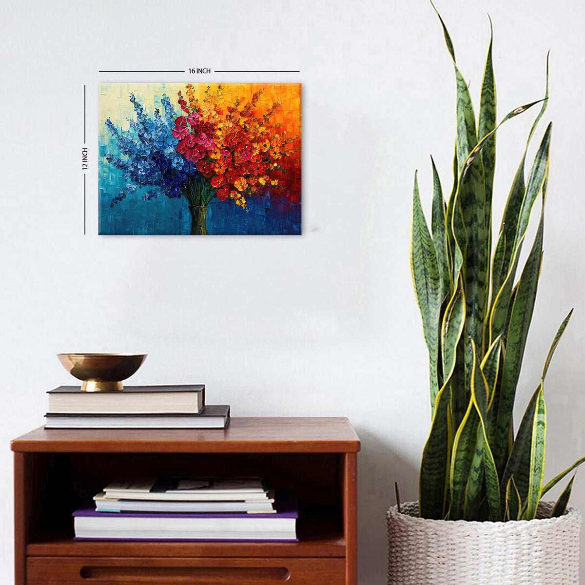 Colorful Flower Wall Art Teal Red Orange Wildflower Painting Abstract Texture Botanical Picture Canvas Prints for Living Room Floral Poster Modern Framed Artwork Bathroom Bedoom Home Decoration 12x16 (16"L x 12"W / Abstract Bouquet)