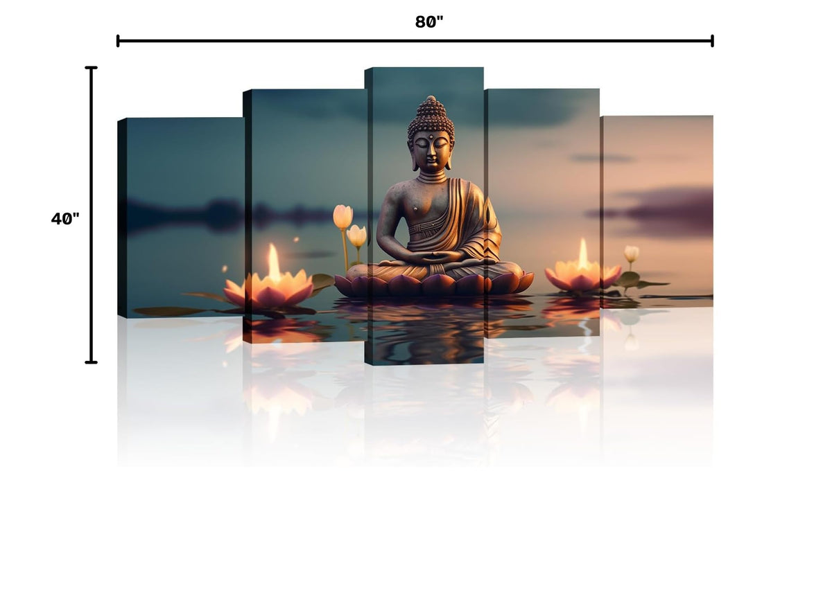 Buddha Wall Art 5 Piece Zen Wall Decor Canvas Prints Lotus on Water Picture Meditation Painting for Yoga Spa Spiritual Room Home Decor Framed (80x40 inch / Picture-6)