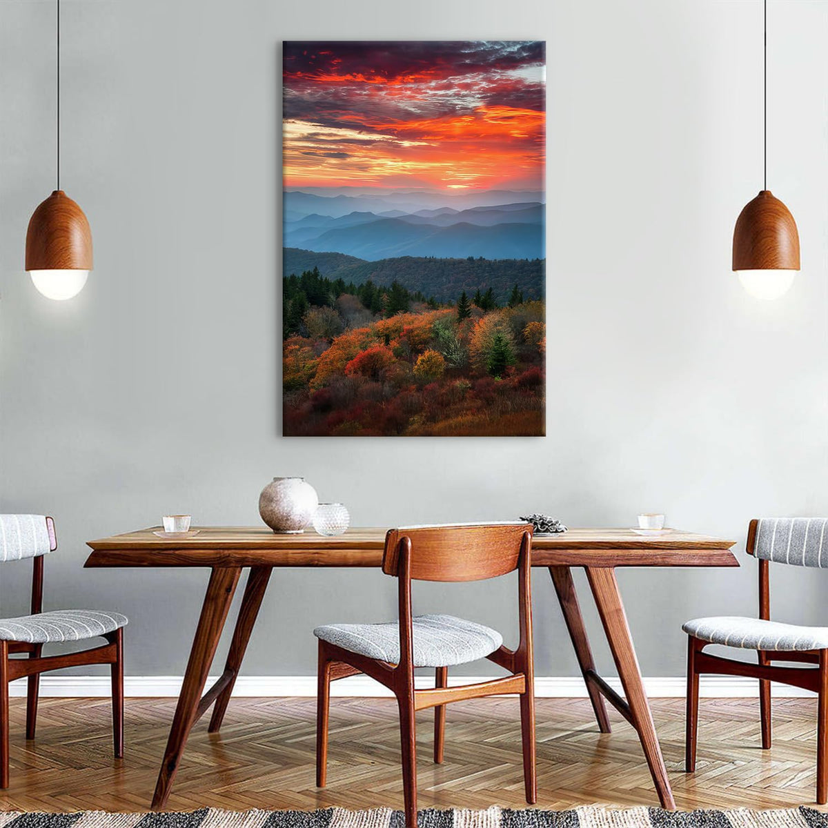 Nature Mountain Wall Art Sunset Forest Pictures Wall Decor Appalachian Mountains Scenery Paintings Poster National Park Canvas Prints Contemporary Artwork Living Room Office Home Decoration 32x48" (48"L x 32"W / Blue Ridge)