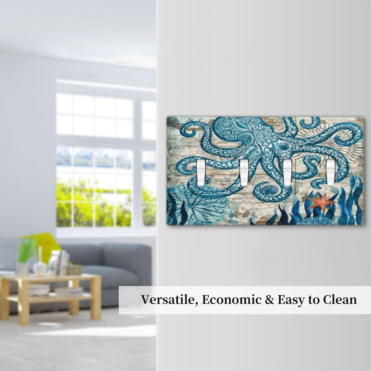 Nautical Ocean Starfish Octopus Decorative 4 Gang Quad Toggle Light Switch Cover Plate Decorative Electric Quadruple Device Faceplate Switchplate Screwless (Nautical Ocean Starfish Octopus / 4 Gang Quad Toggle)