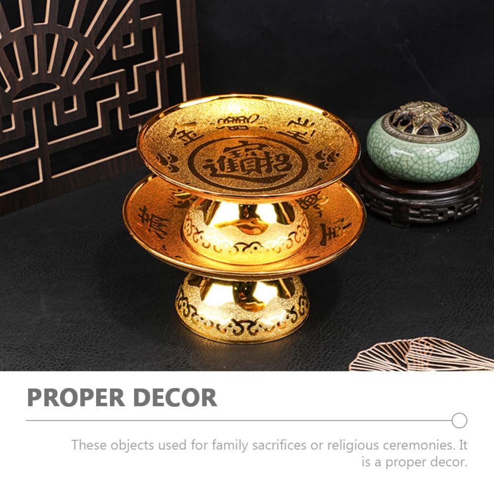 2pcs Buddhist Plate Offering Bowls Footed Fruit Tray Dessert Snack Container Tinplate Bowl Blessing Bowl for Rituals Incense Smudging Decoration Golden 8inch (19.2X19.2CM)