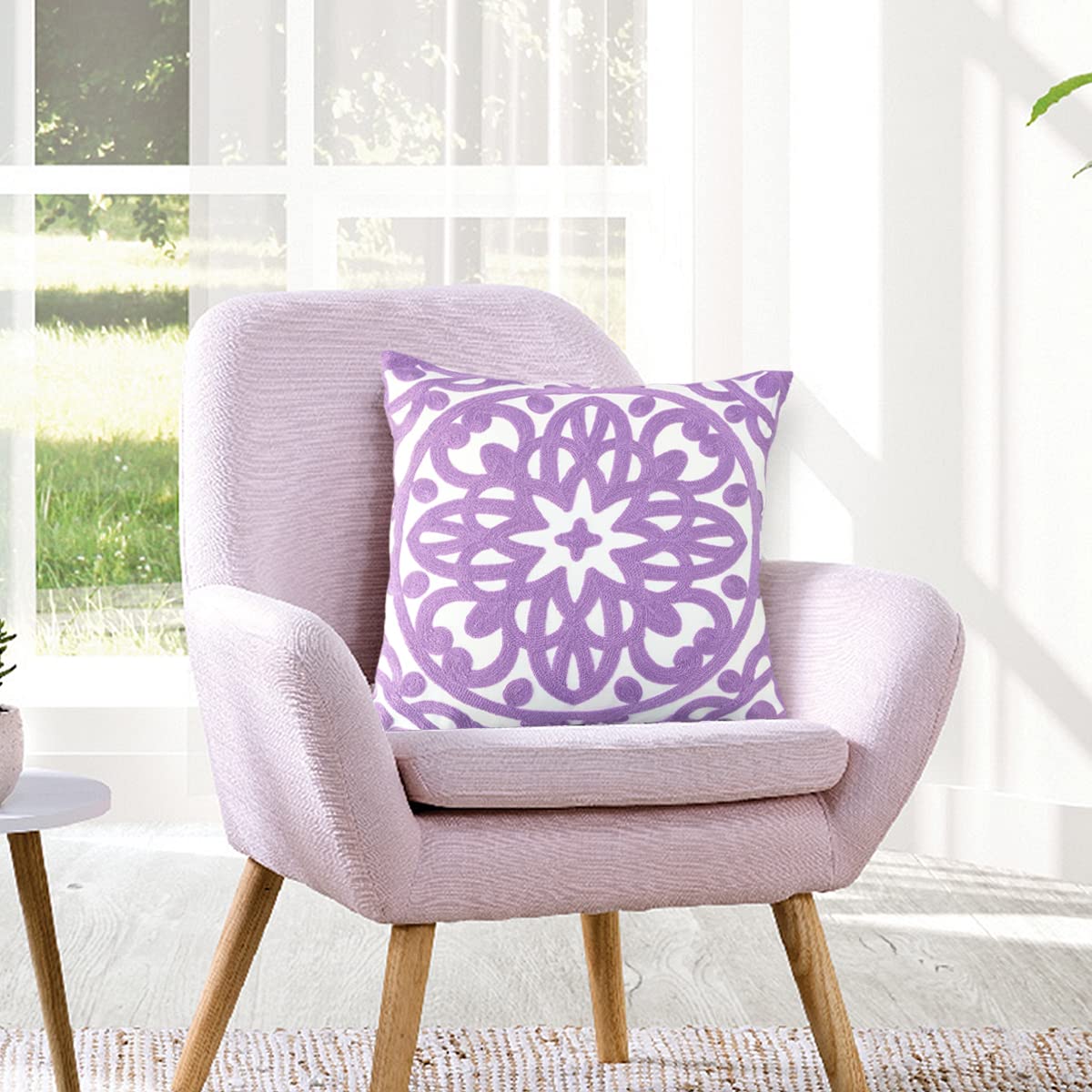 Embroidered Decorative Throw Pillow Cover 18"x 18" Set of 2 (Lilac Lavender / 18" x 18" (Pack of 2))