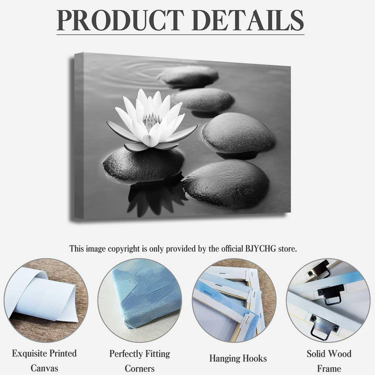 Zen Pictures for Bathroom Black White and Gray Bathroom Wall Art Zen Stone and Lotus Flower Canvas Prints Water Artwork for Spa Room Decor Frame (16L" x 24W")