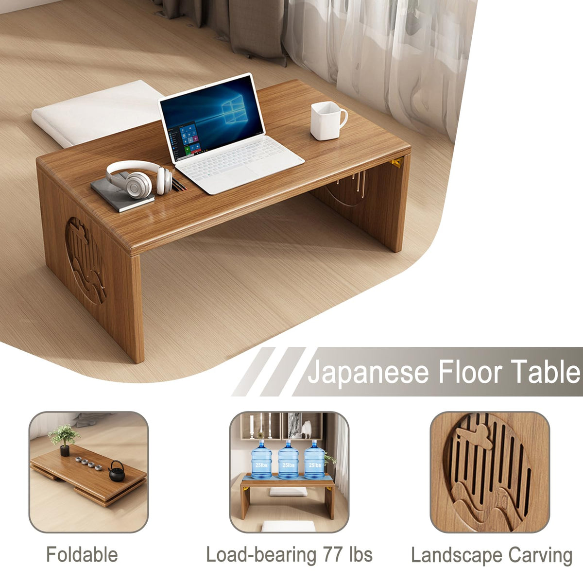 Japanese Folding Coffee Table (Brown / 80CM)