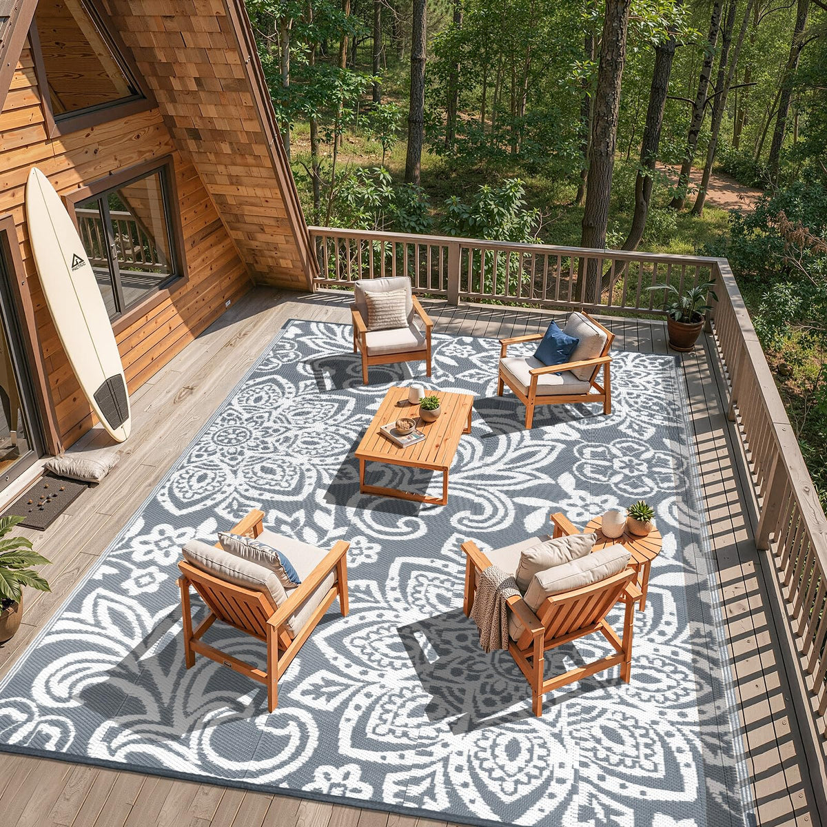 Waterproof Outdoor Rug 5' x 8' (Grey / 5 x 8 Feet)
