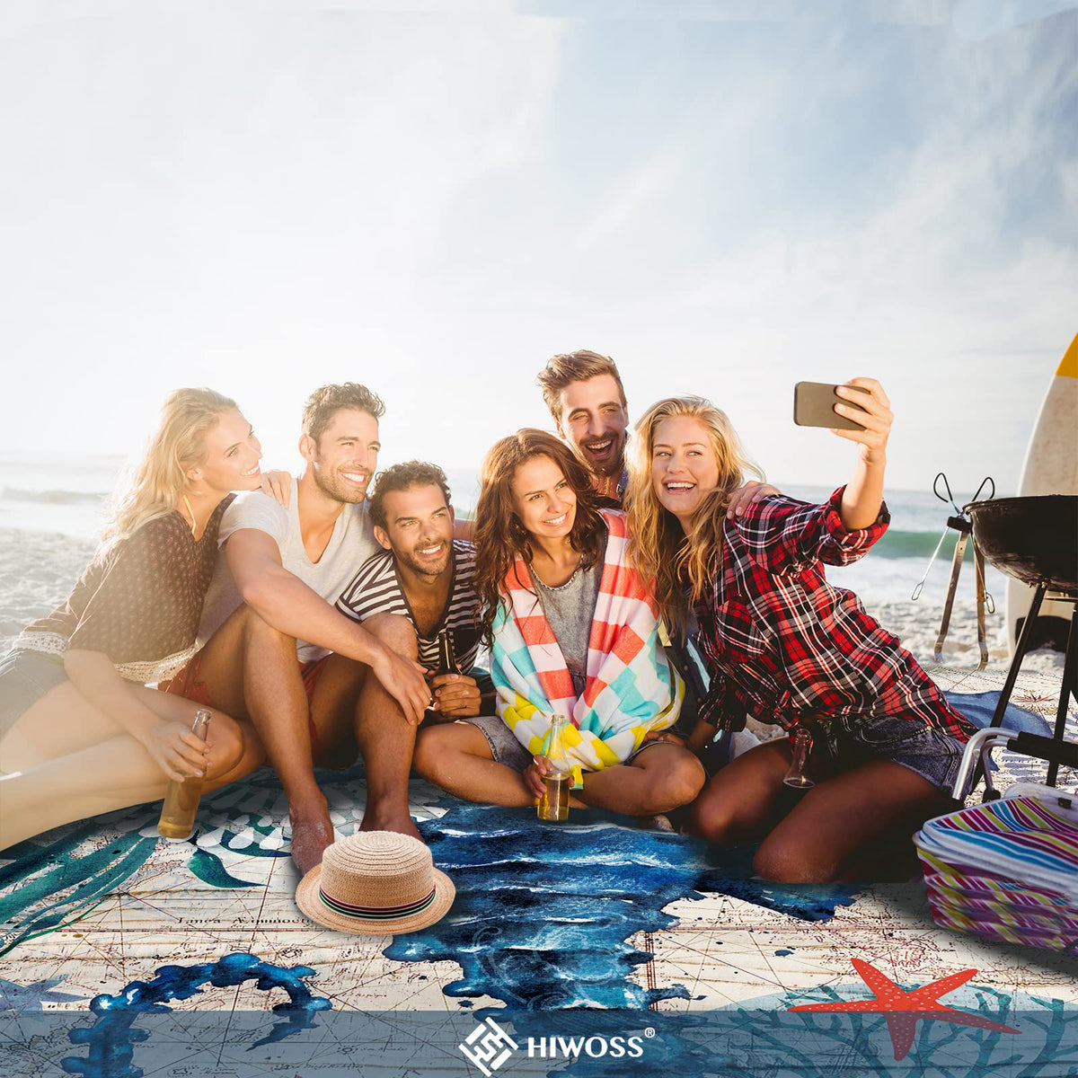 Beach Blanket Waterproof Sandproof Oversized 95”x 80” (Seahorse)