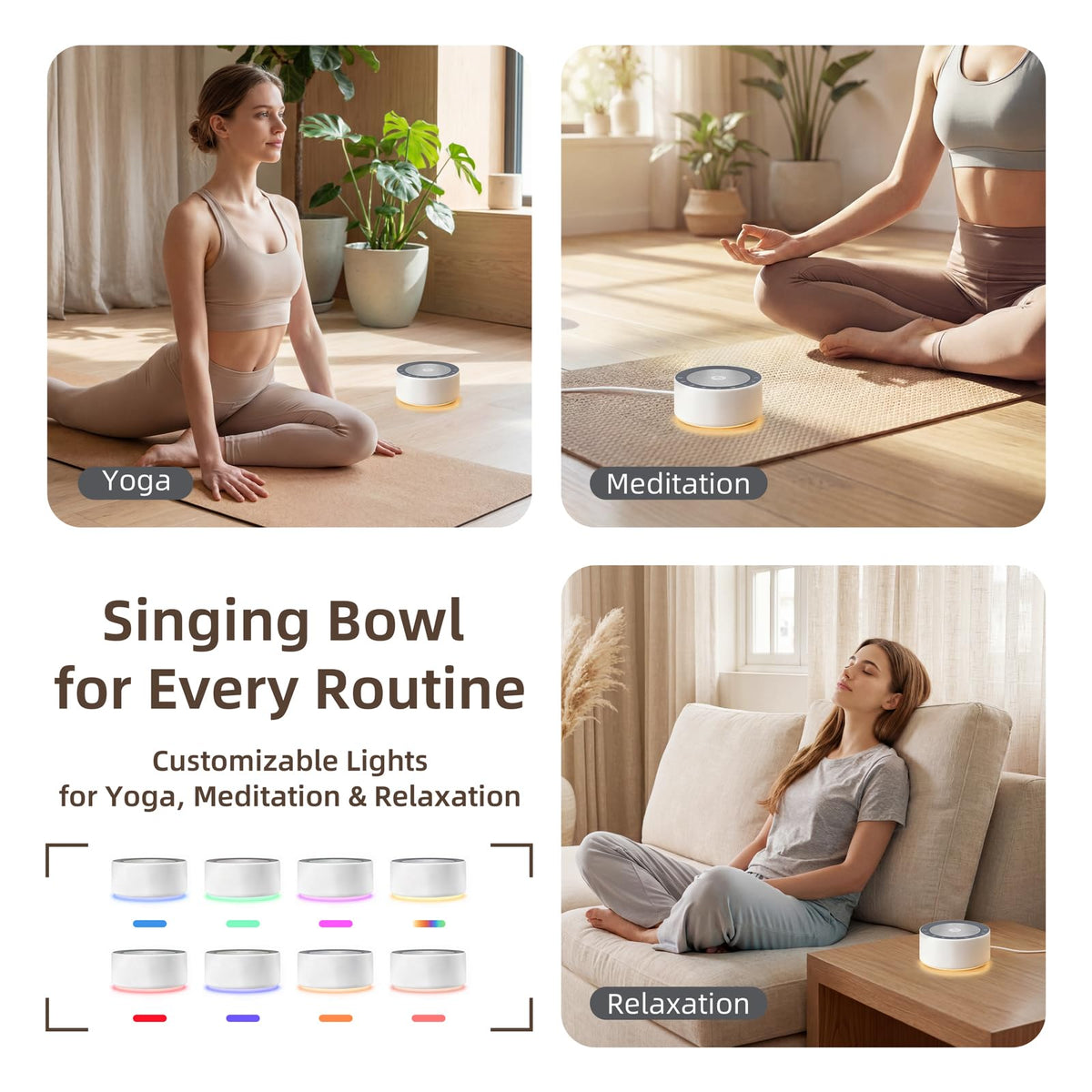 Tibetan Meditation Singing Bowl Sound Machine (White)
