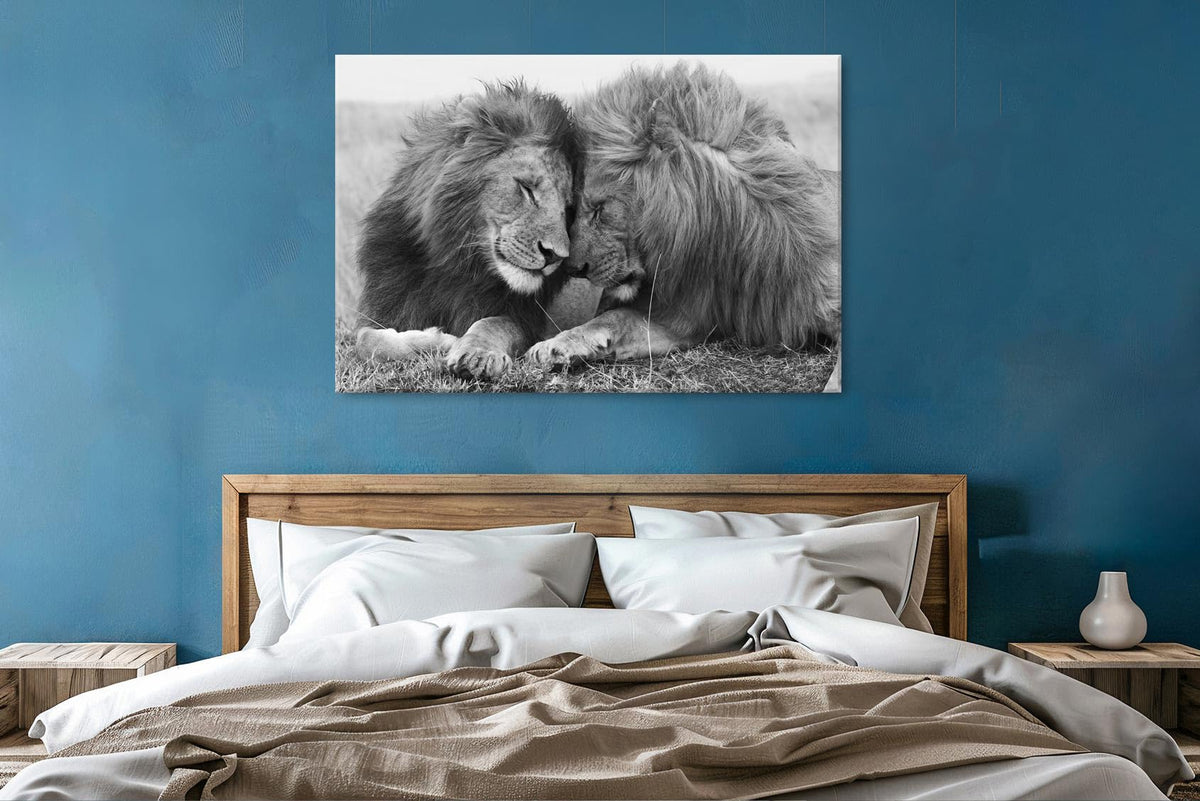 Lion and Lioness Wall Art Black and White Animal Canvas Prints Picture for Living Room Office Hunting Poster Grey Lion Portrait Painting Minimalist Wild Animal Artwork Framed Home Decorations 24x36” (36"L x 24"W / BKLION)