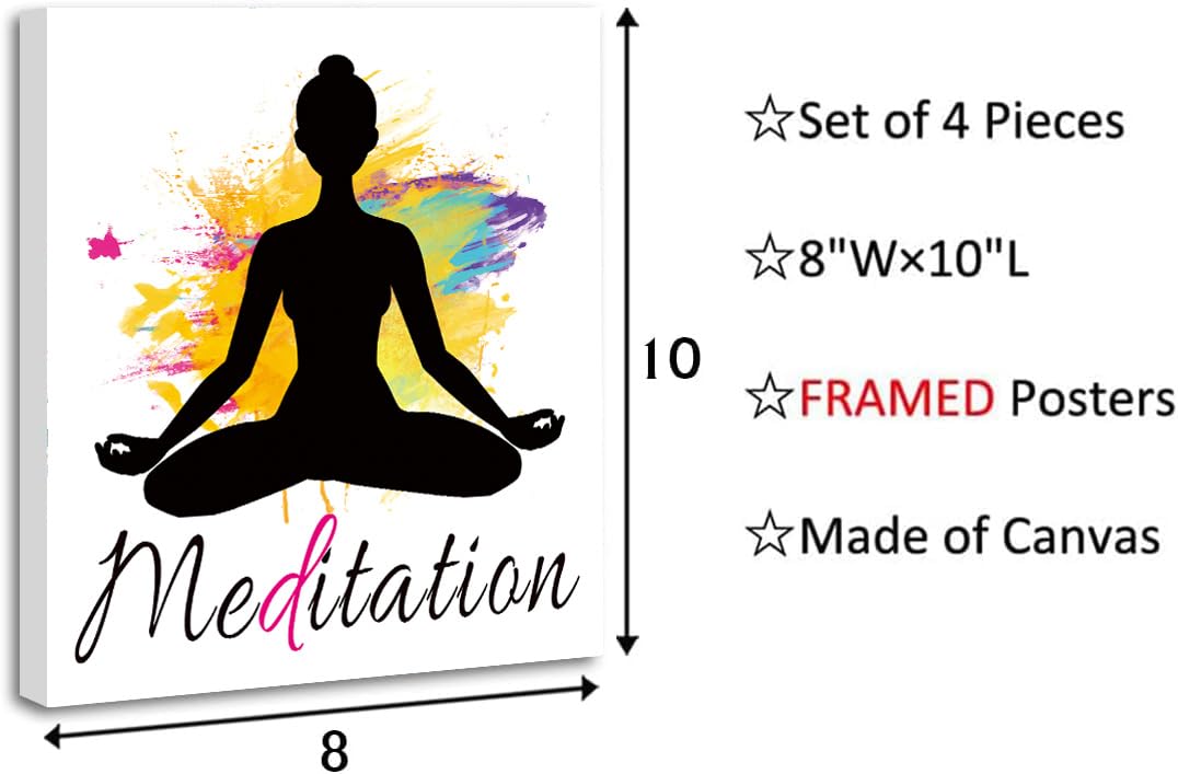 Set of 4 Yoga wall art print posters (Framed -8X10in Watercolor Yoga Poster)