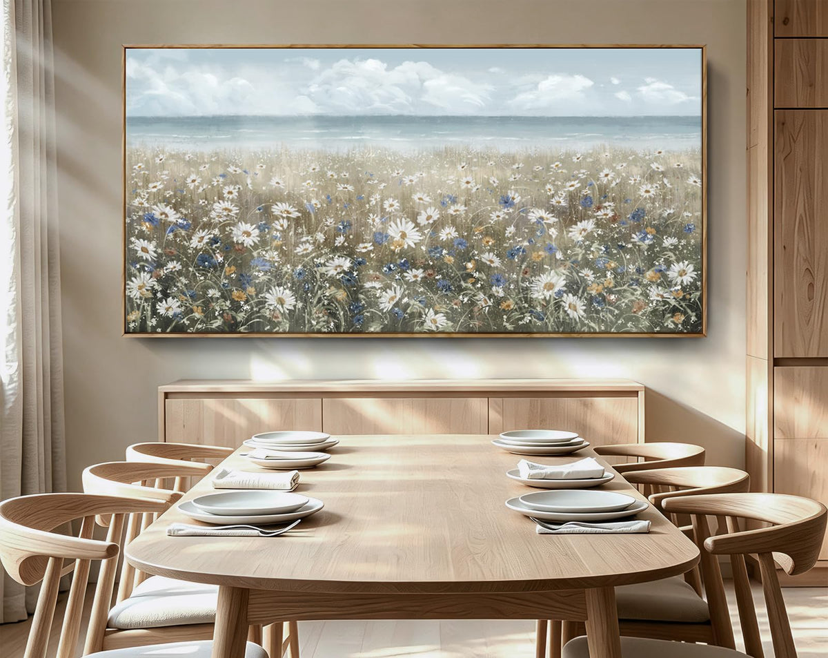 Oversized Wall Art for Living Room Extra Large Farmhouse Boho Framed Beach Coastal Vintage Ocean Floral Canvas Print Daisy Flowers Sea Wall Picture Neutral Nautical Artwork Bedroom Office Decor (Coastal Flower Sea Art / 58"L x 29"W)