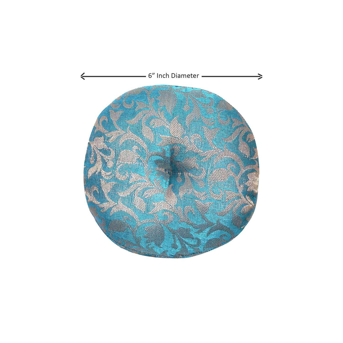 Singing Bowl Cushion Handmade Round Cushion Brocade Art Silk Home Decor Pillow For Tibetan Singing Bowl (6" Inch / Turquoise Blue)