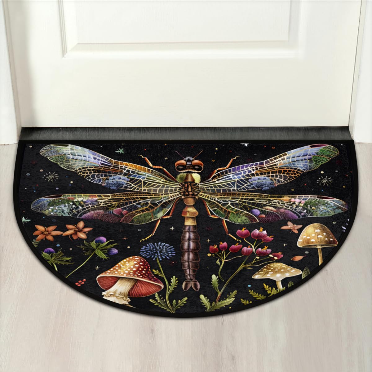 Dragonfly Half Round Doormat Non Slip Half Moon Rug Outdoor Welcome Mat (B 004)