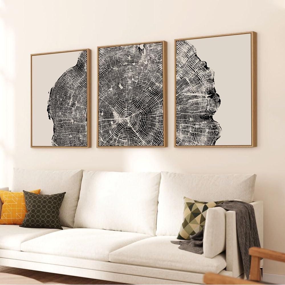 Framed Tree Ring Wall Art Set of 3 (Black Tree Ring / 24"L x 36"W)