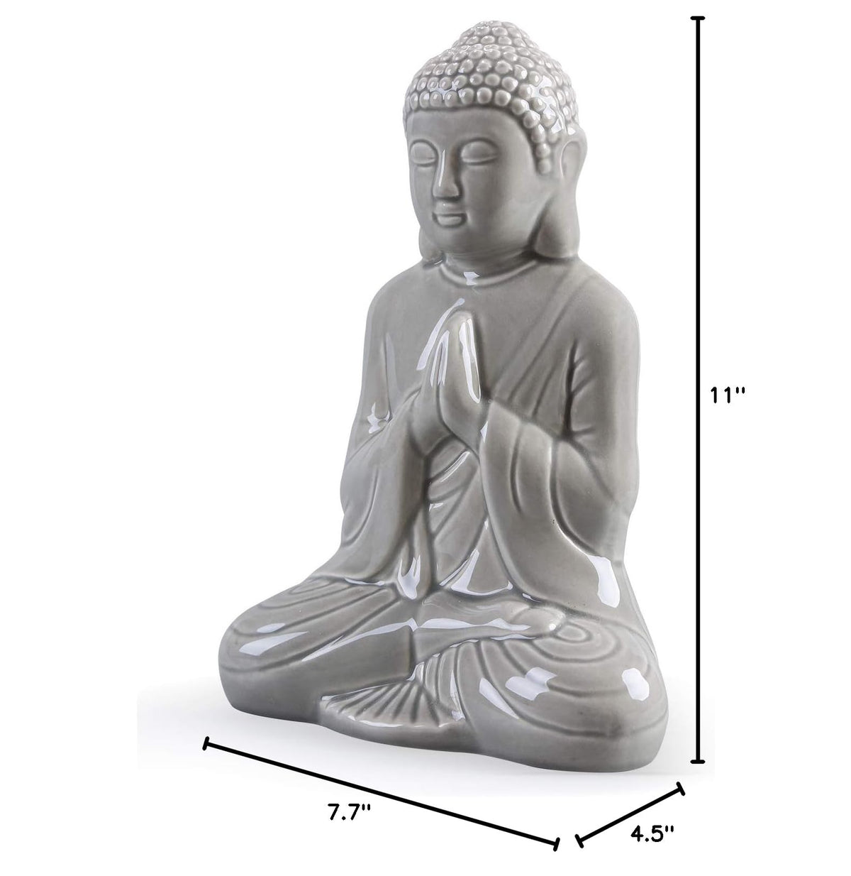 Ceramic Praying Buddha Figurine (Gray / Medium)