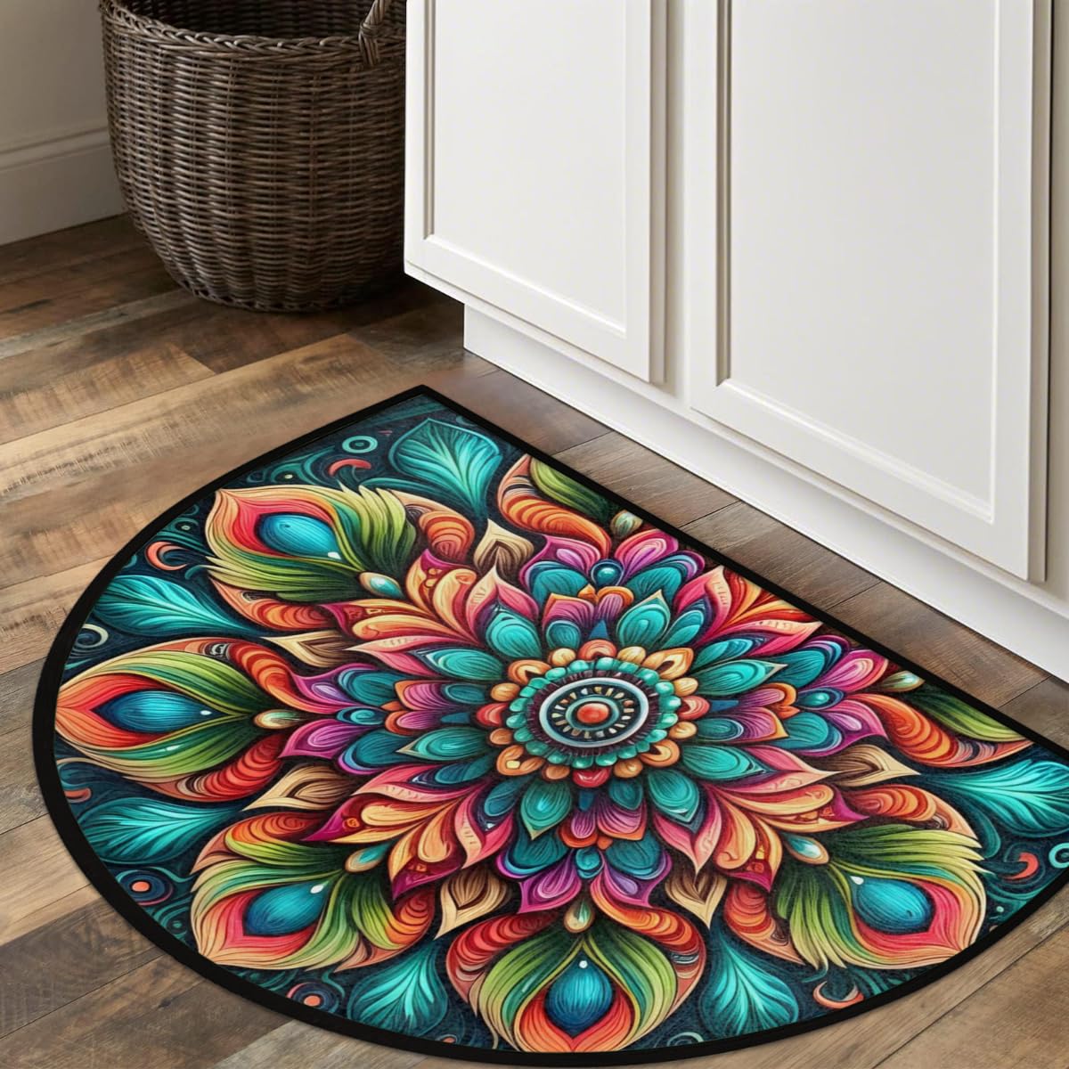 Flower Mandala Half Round Rug Half Moon Door Mat Half Circle Rugs (D:color 4)