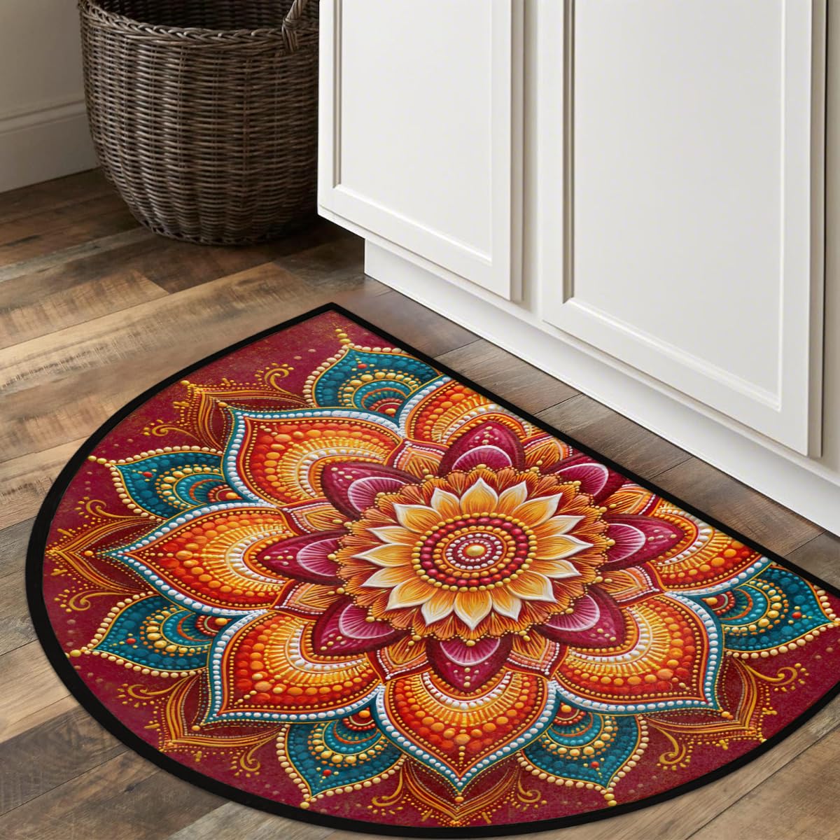 Flower Half Round Door Mat Semi Moon Rug Fireplace Carpet Area Rugs (Color:48)