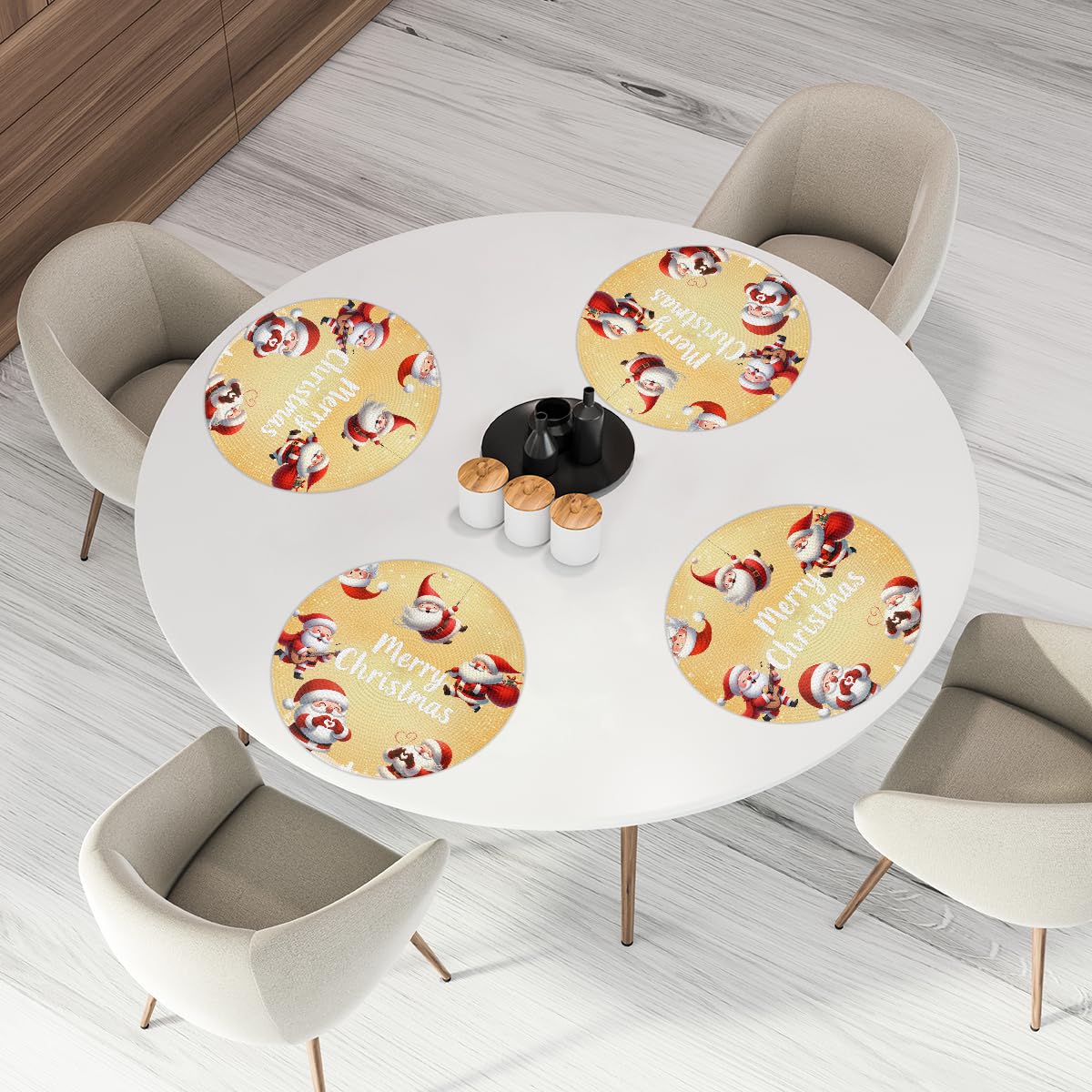 Christmas Woven Placemats Round Placemats Set of 4 for Festival Party (C 006 / 4 pieces)